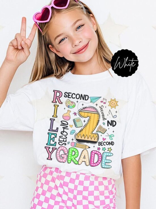 Tops - Personalized Preppy Second Grade Girls Back to School Shirt